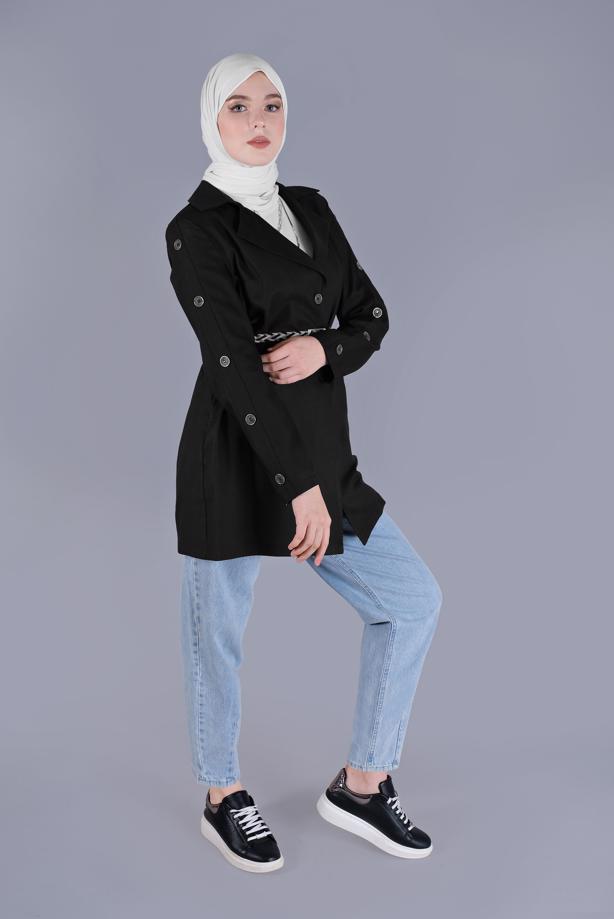 Vêtements hijab NOIR VESTE À DOUBLE BOUTONNAGE ALVINA T 41451 - TRENDTESETTÜR