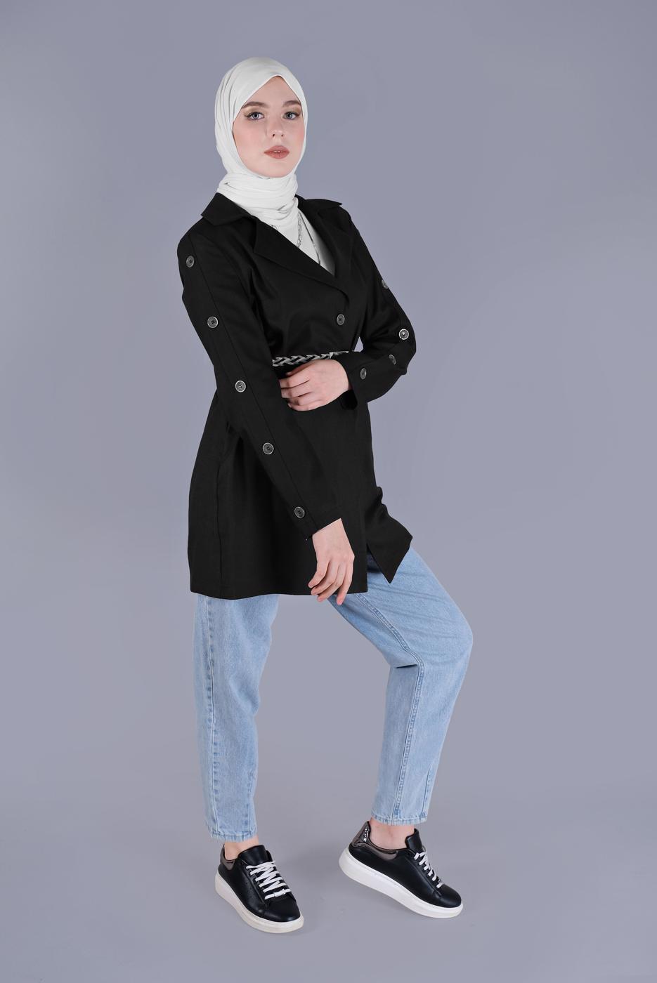 Hijab clothing BLACK ALVINA DOUBLE BREASTED BUTTONED JACKET T 41451