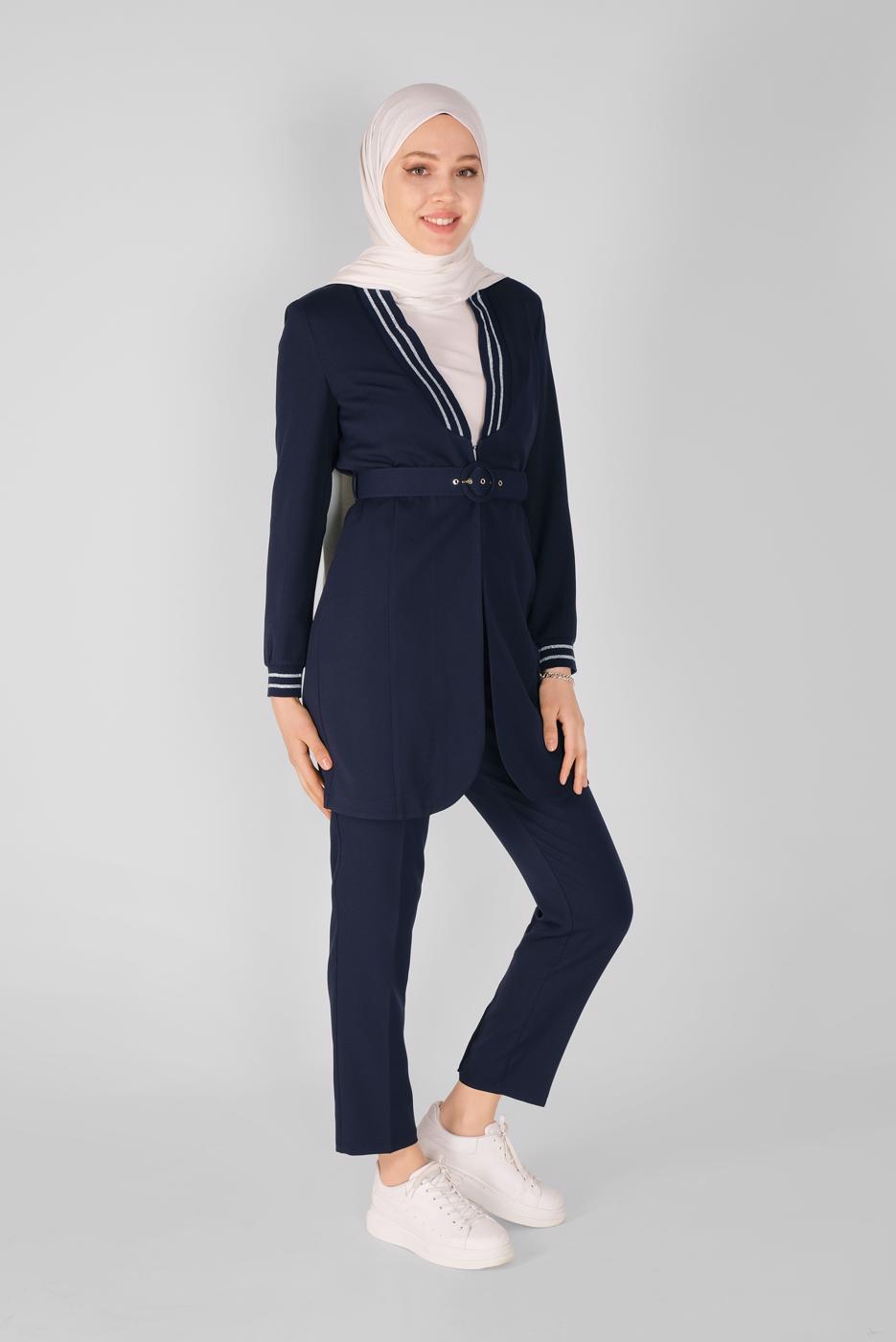 Hijab clothing NAVY BLUE ALVINA JACKET WITH GLITTER STRIPE DETAIL T 41468