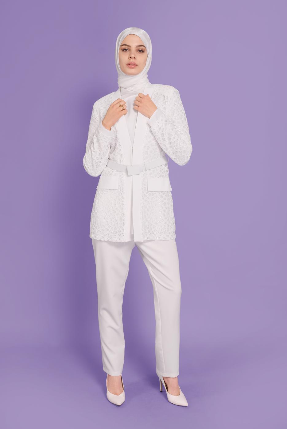 Tesettür giyim KREM ALVİNA GÜPÜR DETAYLI CEKET T 41470