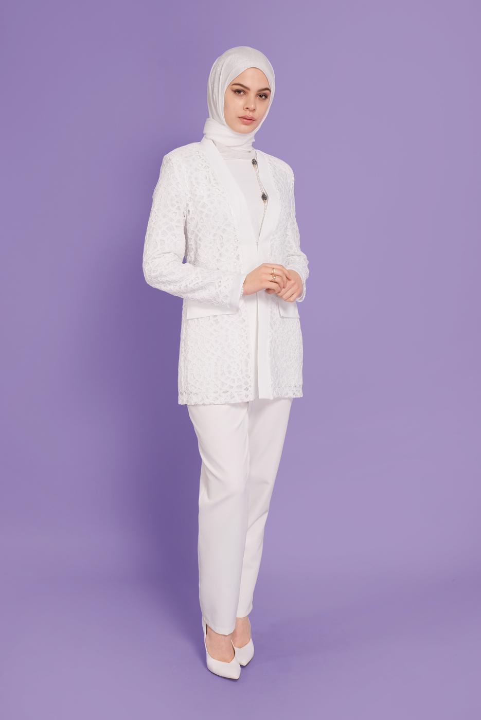 Tesettür giyim KREM ALVİNA GÜPÜR DETAYLI CEKET T 41470