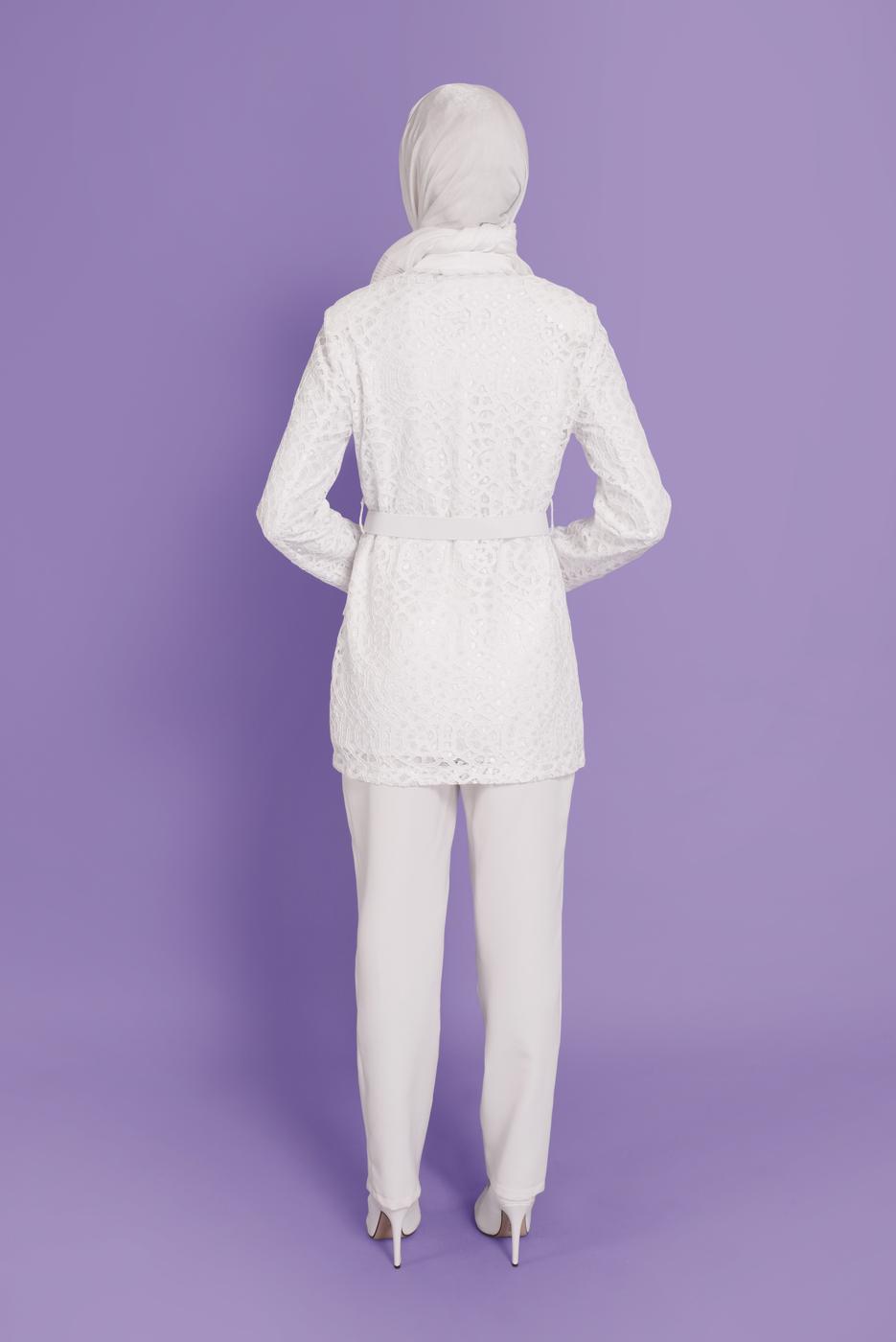 Tesettür giyim KREM ALVİNA GÜPÜR DETAYLI CEKET T 41470