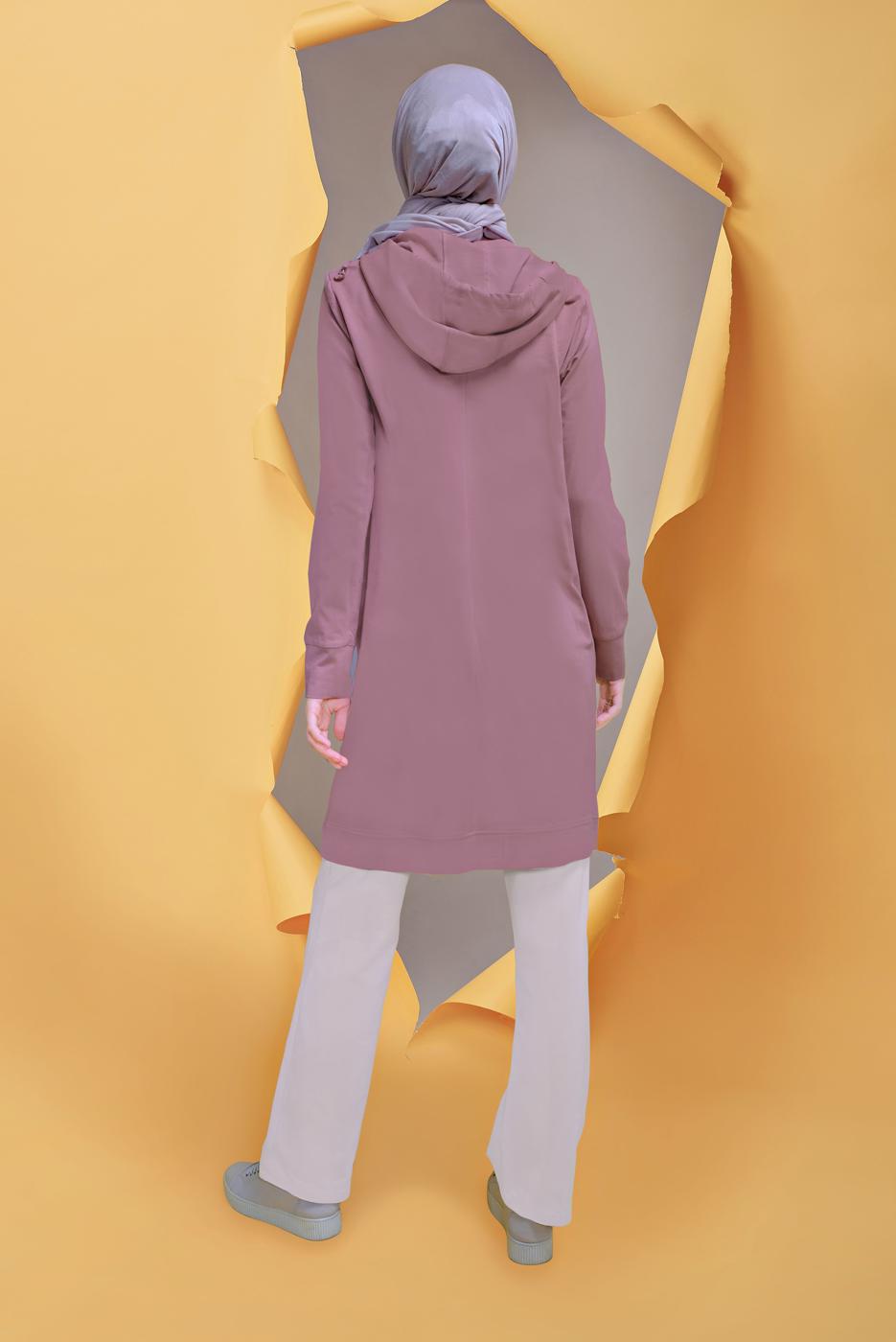 Tesettür giyim PEMBE ALVİNA KAPÜŞONLU İKİLİ PANTOLONLU EŞOFMAN TAKIMI T 41649