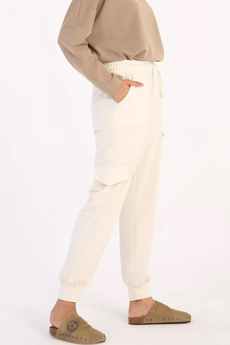 Vêtements hijab CRÈME PANTALON DE SURVÊTEMENT CARGO AVEC POCHES 51037