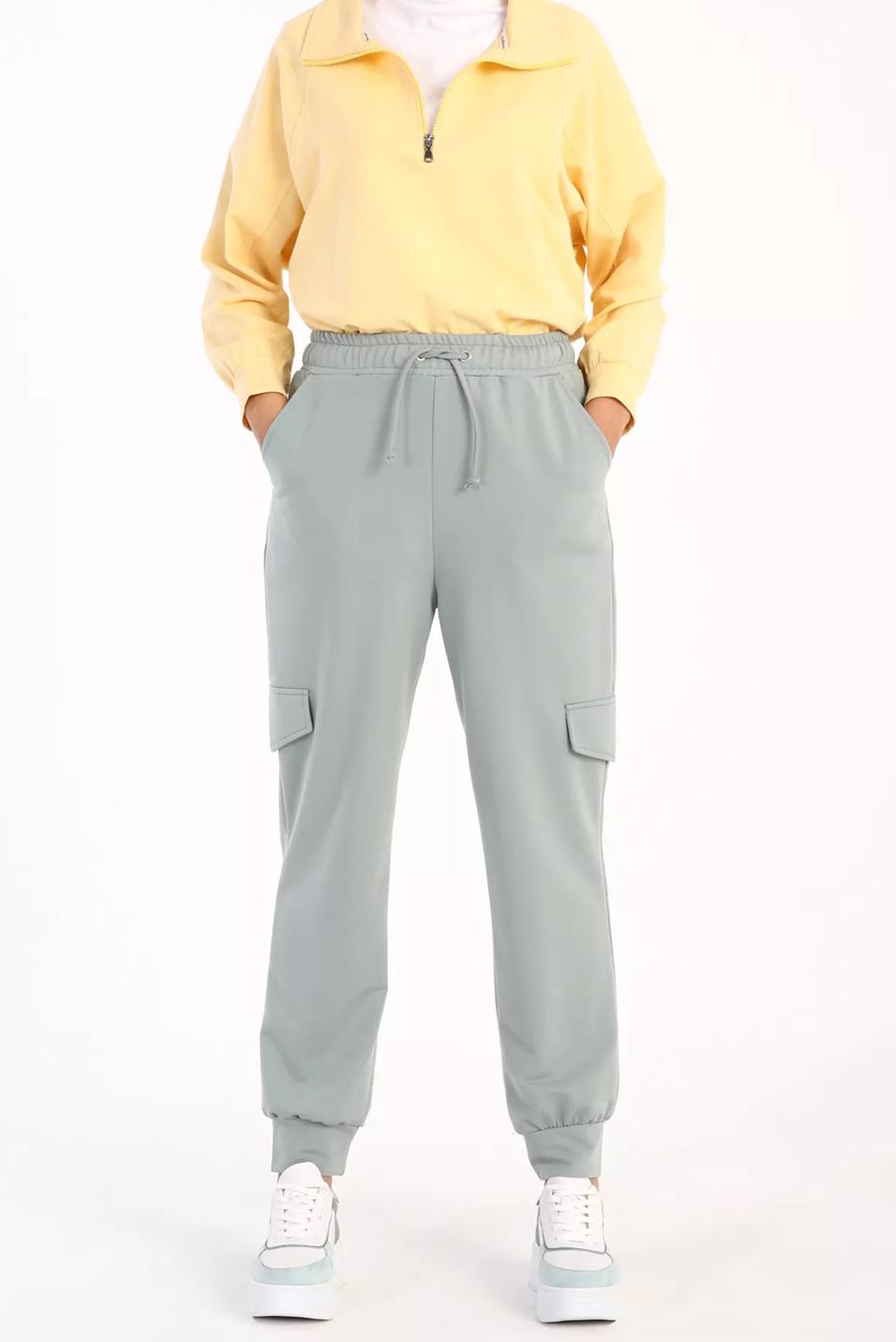 Tesettür giyim YEŞİL KARGO CEP DETAYLI EŞOFMAN ALTI 51037 