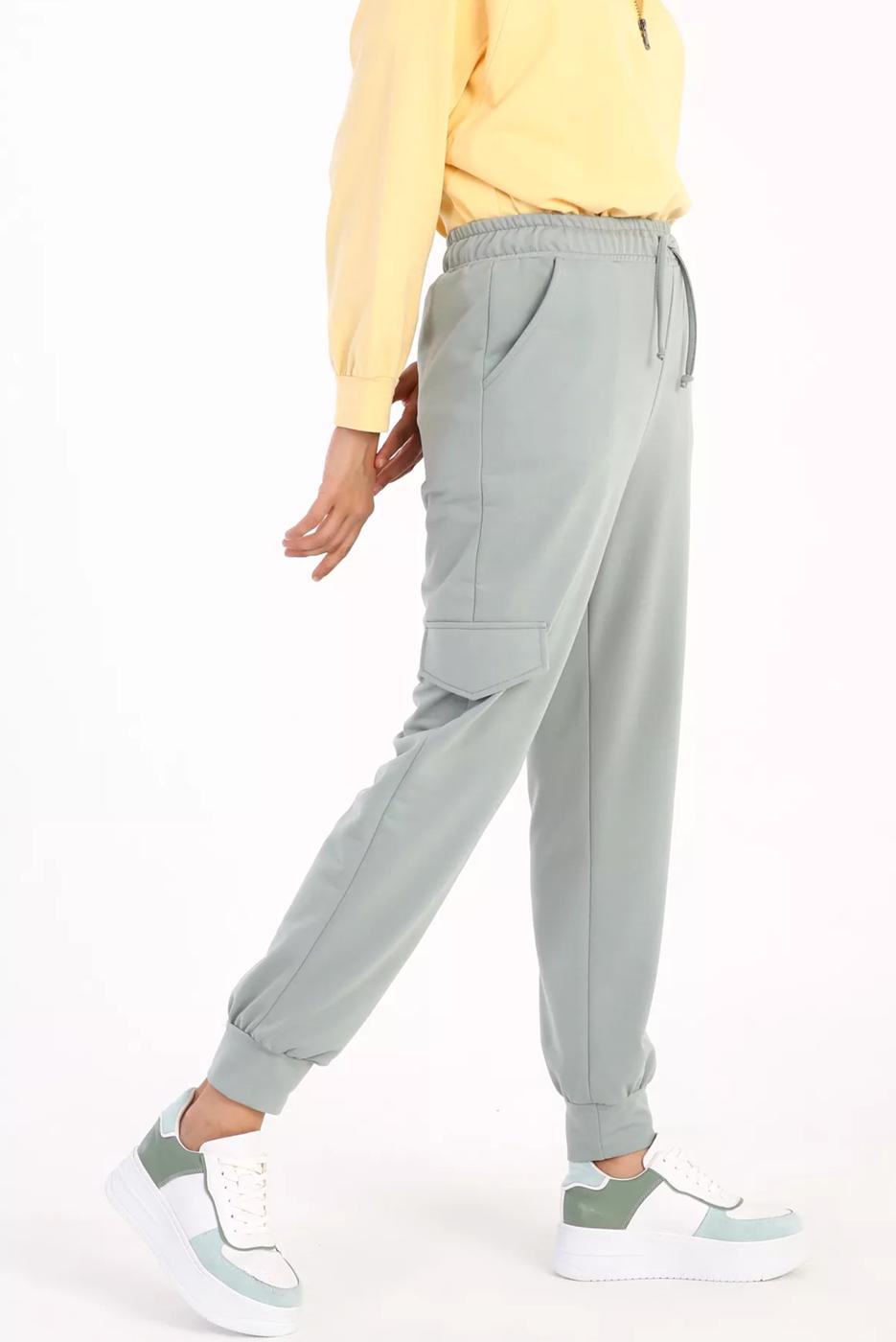 Tesettür giyim YEŞİL KARGO CEP DETAYLI EŞOFMAN ALTI 51037 