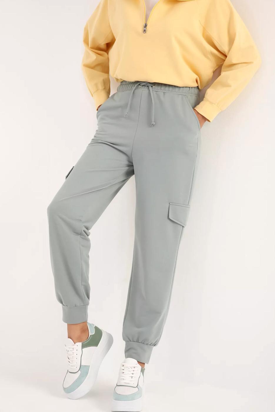 Tesettür giyim YEŞİL KARGO CEP DETAYLI EŞOFMAN ALTI 51037 