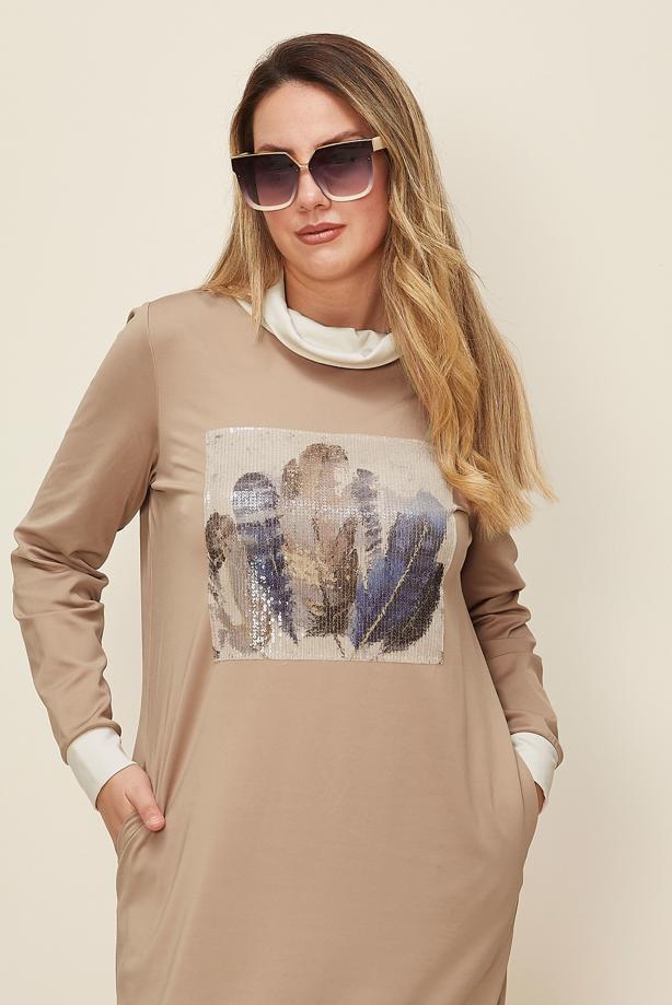 Tesettür giyim BEJ T 42436 ALV MARİON ELBİSE 40/46 TEK40 - TRENDTESETTÜR