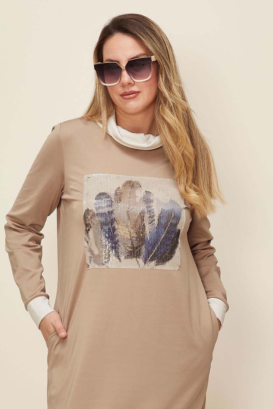 Tesettür giyim BEJ T 42436 ALV MARİON ELBİSE 40/46 TEK40