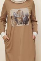 Tesettür giyim KAHVE T 42436 ALV MARİON ELBİSE 40/46 TEK40