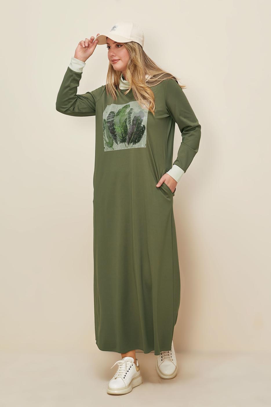 Tesettür giyim HAKİ T 42436 ALV MARİON ELBİSE 40/46 TEK40