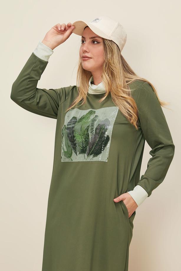 Tesettür giyim HAKİ T 42436 ALV MARİON ELBİSE 40/46 TEK40 - TRENDTESETTÜR