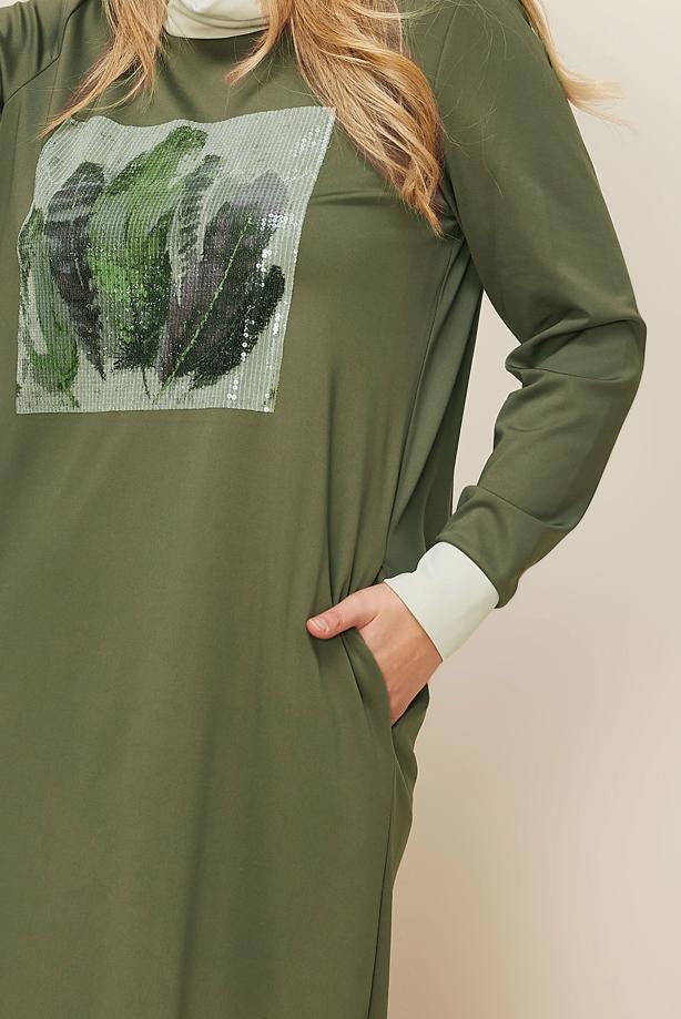 Tesettür giyim HAKİ T 42436 ALV MARİON ELBİSE 40/46 TEK40 - TRENDTESETTÜR