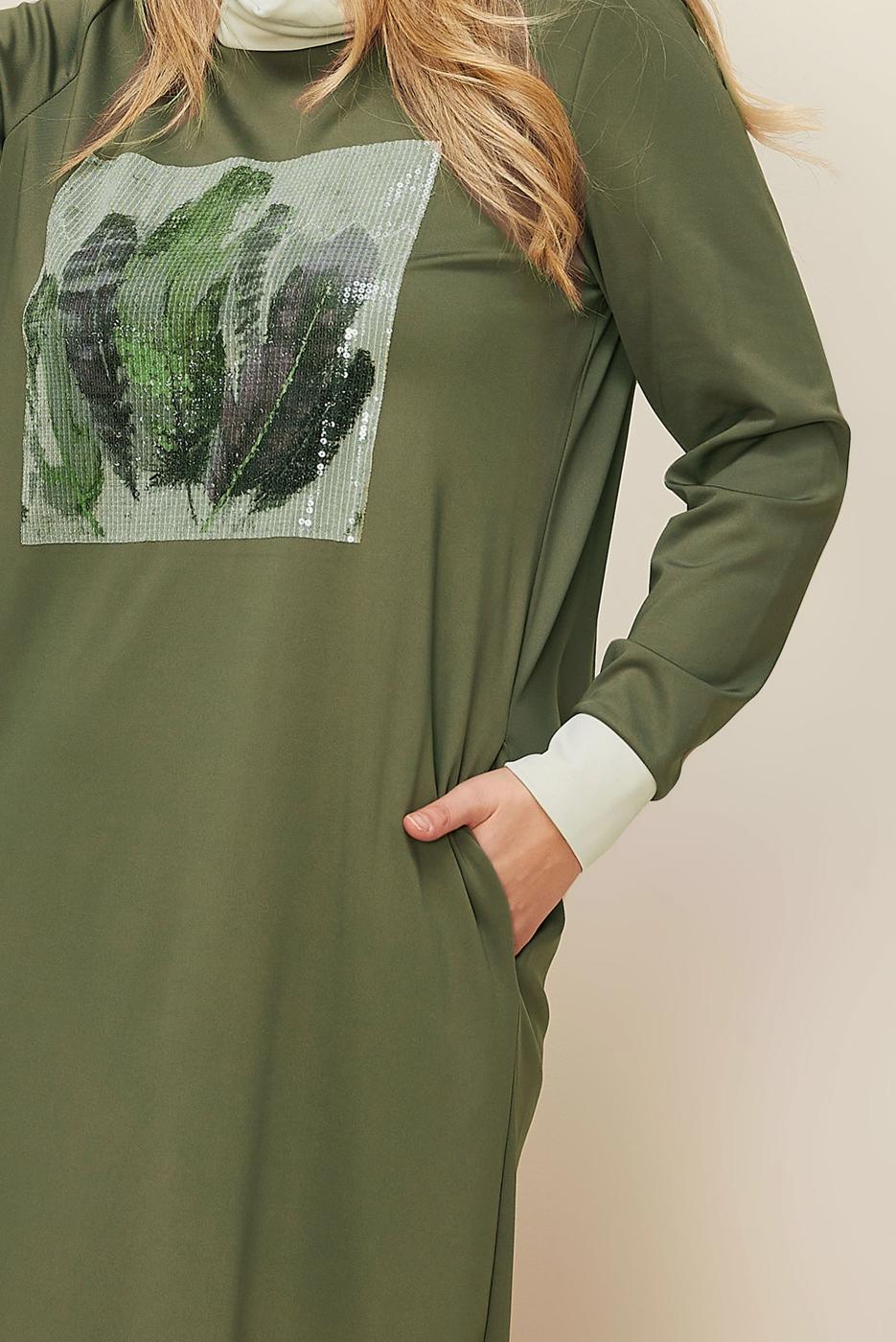 Tesettür giyim HAKİ T 42436 ALV MARİON ELBİSE 40/46 TEK40