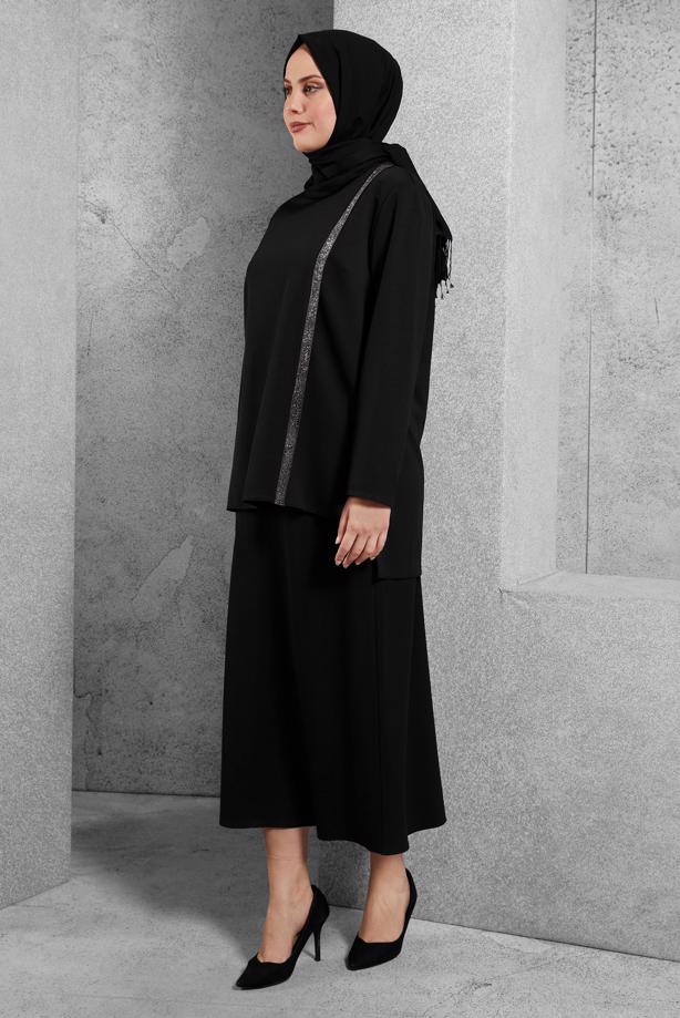 Hijab clothing BLACK ALVINA SKIRTED SUIT T 20186 - TRENDTESETTÜR