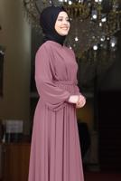 Tesettür giyim MOR DRAPE DETAYLI ABİYE ELBİSE T 0053
