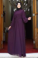 Tesettür giyim MÜRDÜM DRAPE DETAYLI ABİYE ELBİSE T 0053