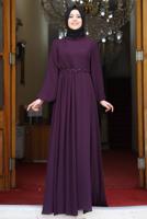 Tesettür giyim MÜRDÜM DRAPE DETAYLI ABİYE ELBİSE T 0053