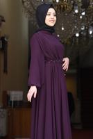 Tesettür giyim MÜRDÜM DRAPE DETAYLI ABİYE ELBİSE T 0053