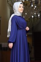 Tesettür giyim LACİVERT DRAPE DETAYLI ABİYE ELBİSE T 0053