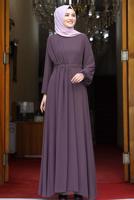 Tesettür giyim PEMBE DRAPE DETAYLI ABİYE ELBİSE T 0053