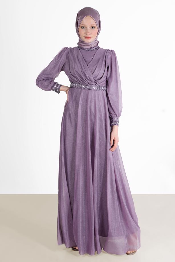 Vêtements hijab ROBE DE SOIRÉE ARGENTÉE DÉTAIL GEM 0353 - TRENDTESETTÜR