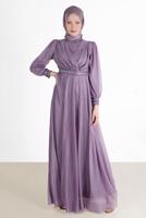 Vêtements hijab POURPRE ROBE DE SOIRÉE ARGENTÉE DÉTAIL GEM 0353