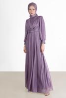 Vêtements hijab POURPRE ROBE DE SOIRÉE ARGENTÉE DÉTAIL GEM 0353
