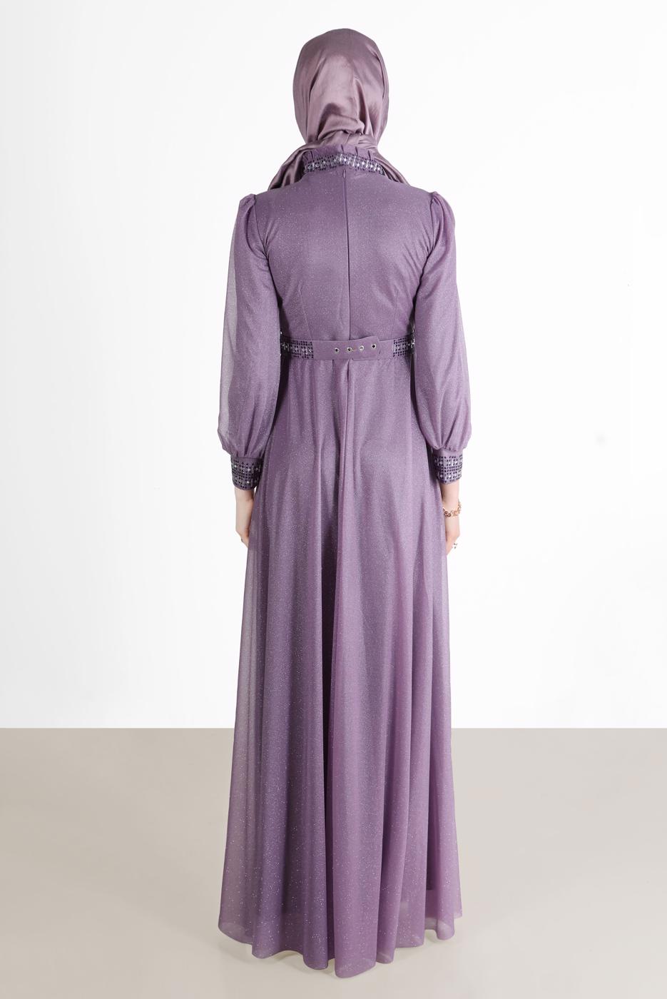 Vêtements hijab POURPRE ROBE DE SOIRÉE ARGENTÉE DÉTAIL GEM 0353