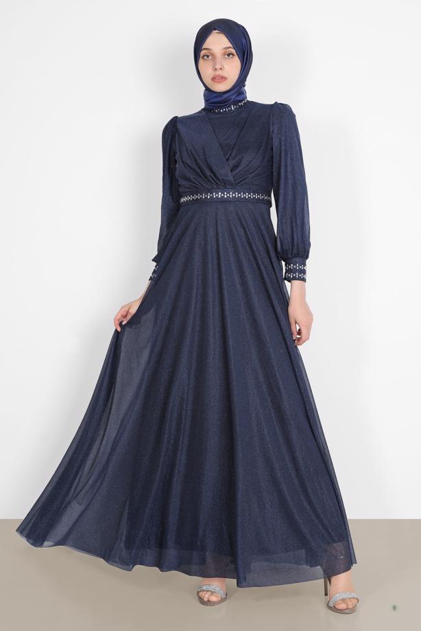 Vêtements hijab ROBE DE SOIRÉE ARGENTÉE DÉTAIL GEM 0353 - TRENDTESETTÜR