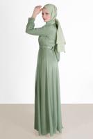Vêtements hijab VERT ROBE DE SOIRÉE ARGENTÉE DÉTAIL GEM 0353