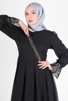 Vêtements hijab NOIR ROBE DE SOIRÉE BAS ET POIGNETS GUIPURÉS 10049