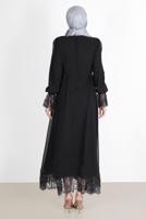 Vêtements hijab NOIR ROBE DE SOIRÉE BAS ET POIGNETS GUIPURÉS 10049