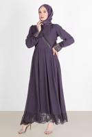 Vêtements hijab POURPRE ROBE DE SOIRÉE BAS ET POIGNETS GUIPURÉS 10049