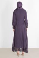 Vêtements hijab POURPRE ROBE DE SOIRÉE BAS ET POIGNETS GUIPURÉS 10049