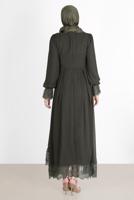 Hijab clothing KHAKI EVENING DRESS WITH GUIPURED HEM AND CUFFS 10049 