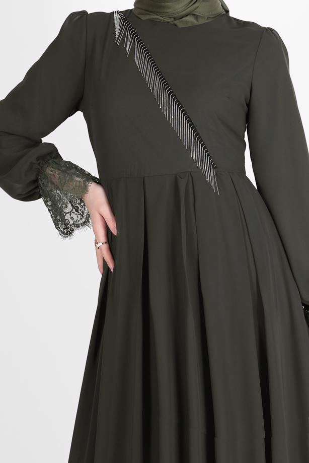 Hijab clothing  EVENING DRESS WITH GUIPURED HEM AND CUFFS 10049  - TRENDTESETTÜR