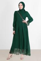 Hijab clothing GREEN EVENING DRESS WITH GUIPURED HEM AND CUFFS 10049 