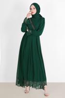 Hijab clothing GREEN EVENING DRESS WITH GUIPURED HEM AND CUFFS 10049 