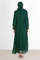 Hijab clothing GREEN EVENING DRESS WITH GUIPURED HEM AND CUFFS 10049 
