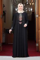 Tesettür giyim SİYAH PUL PAYET DETAYLI ABİYE T 3623