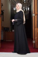 Tesettür giyim SİYAH PUL PAYET DETAYLI ABİYE T 3623