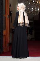 Tesettür giyim SİYAH PUL PAYET DETAYLI ABİYE T 3623
