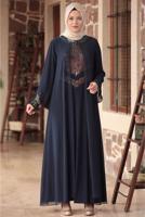 Tesettür giyim LACİVERT PUL PAYET DETAYLI ABİYE T 3623