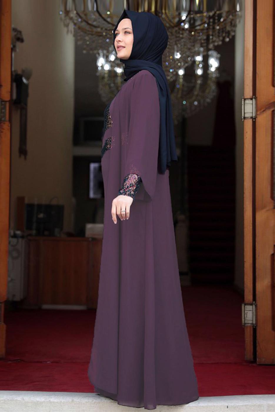 Tesettür giyim PEMBE PUL PAYET DETAYLI ABİYE T 3623