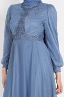 Vêtements hijab BLEU ROBE DE SOIRÉE ARGENTÉE BRODÉE DE PERLES 4353