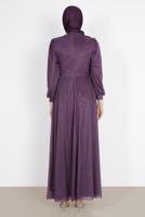 Hijab clothing PURPLE BEAD EMBROIDERED SILVERY EVENING DRESS 4353 