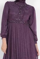 Hijab clothing PURPLE BEAD EMBROIDERED SILVERY EVENING DRESS 4353 