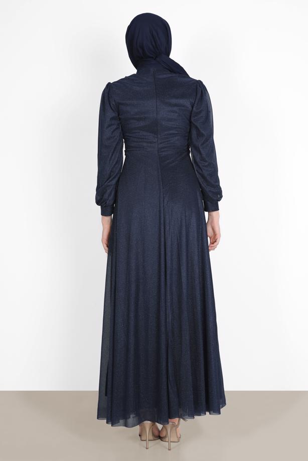 Vêtements hijab  BEAD EMBROIDERED SILVERY EVENING DRESS 4353  - TRENDTESETTÜR