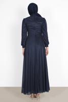 Hijab clothing NAVY BLUE BEAD EMBROIDERED SILVERY EVENING DRESS 4353 